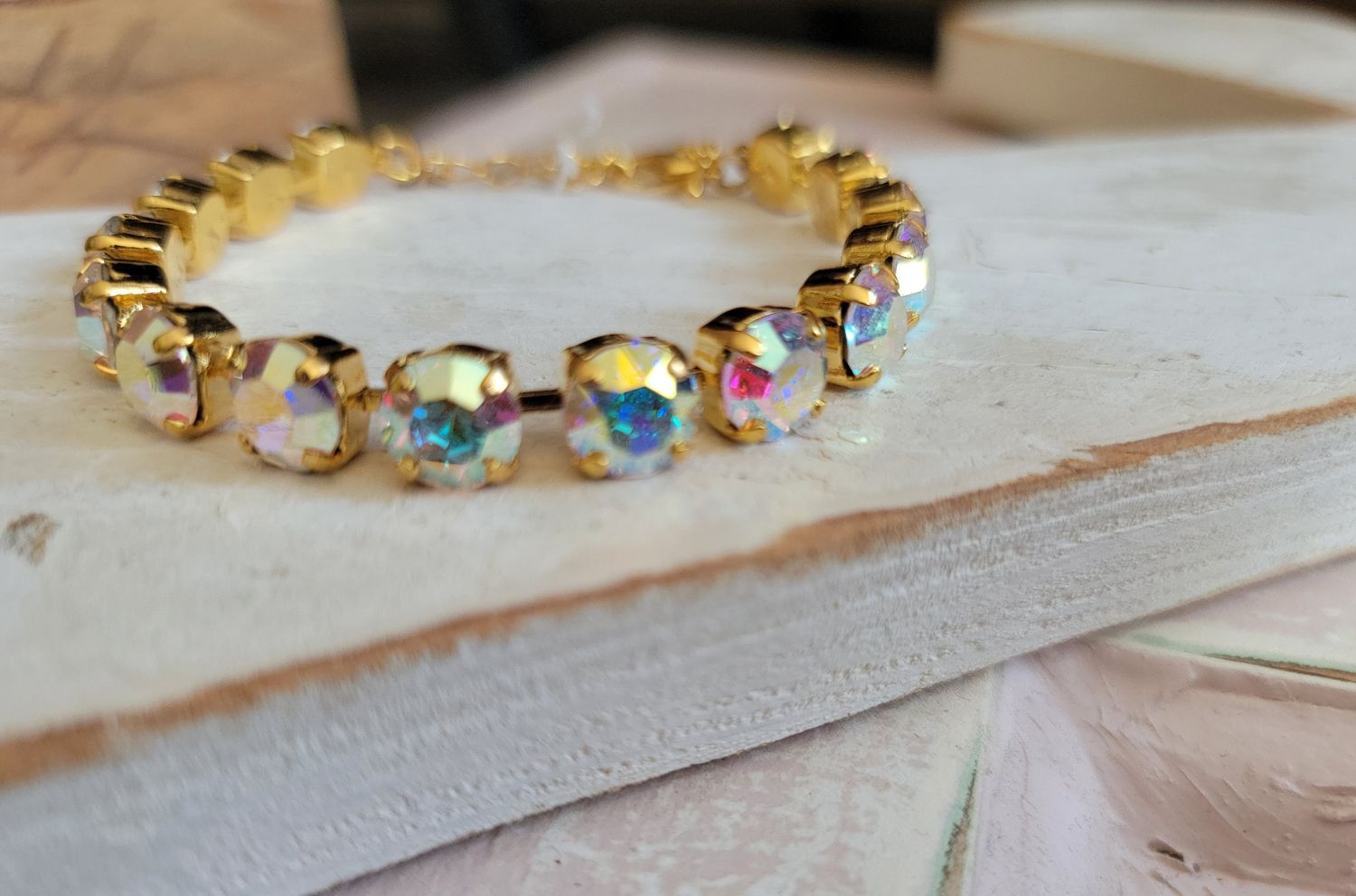 Gold 8mm AB Crystal Bracelet