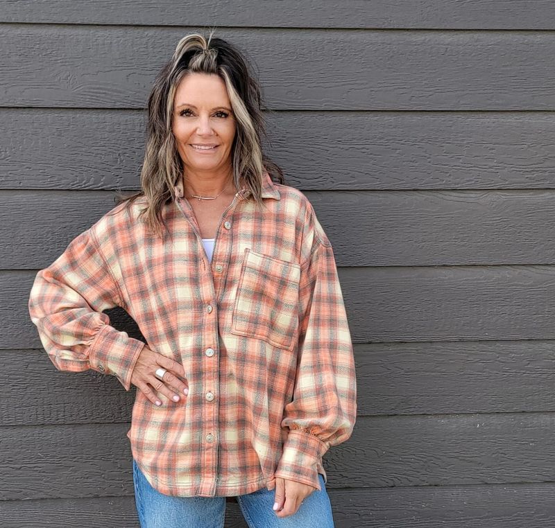 Free People Ashley Plaid Shirt Sand Combo