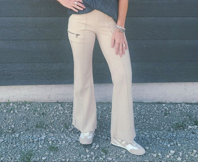 Xcvi Ninian Twill Knit Zipper Pocket Flare Pant