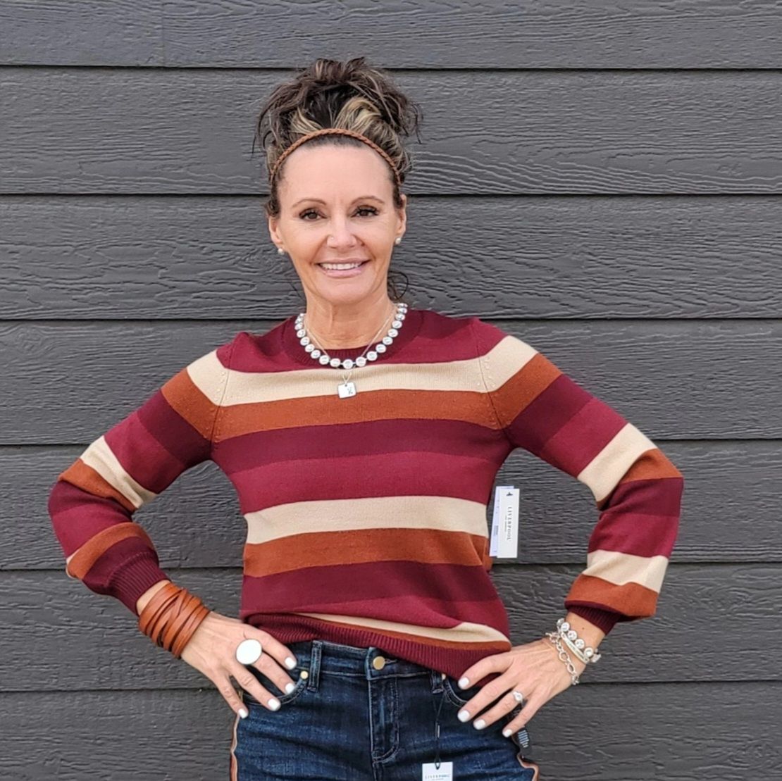 Liverpool Crew Neck Burgandy Stripe Sweater