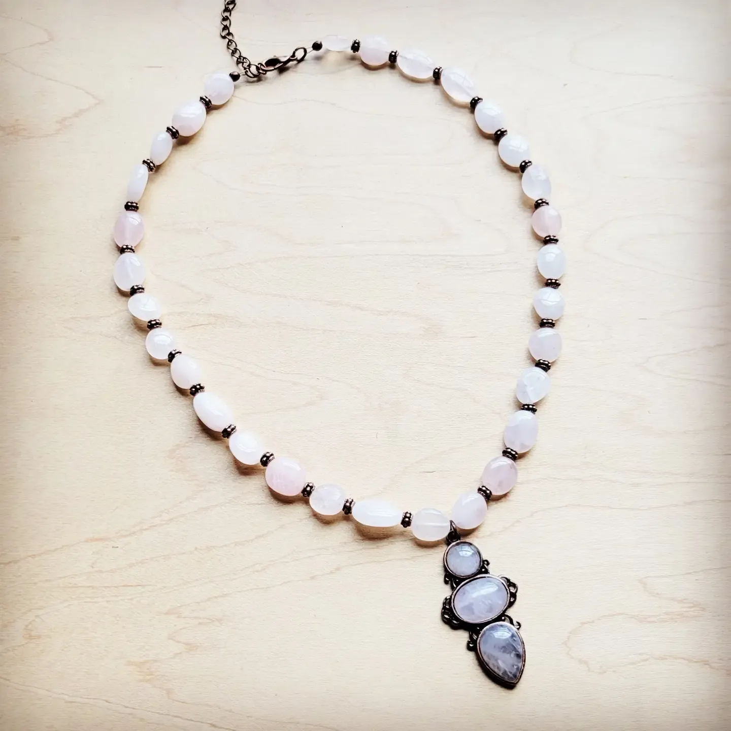 Rose Quartz Beaded Collar Necklace W/ Pendant