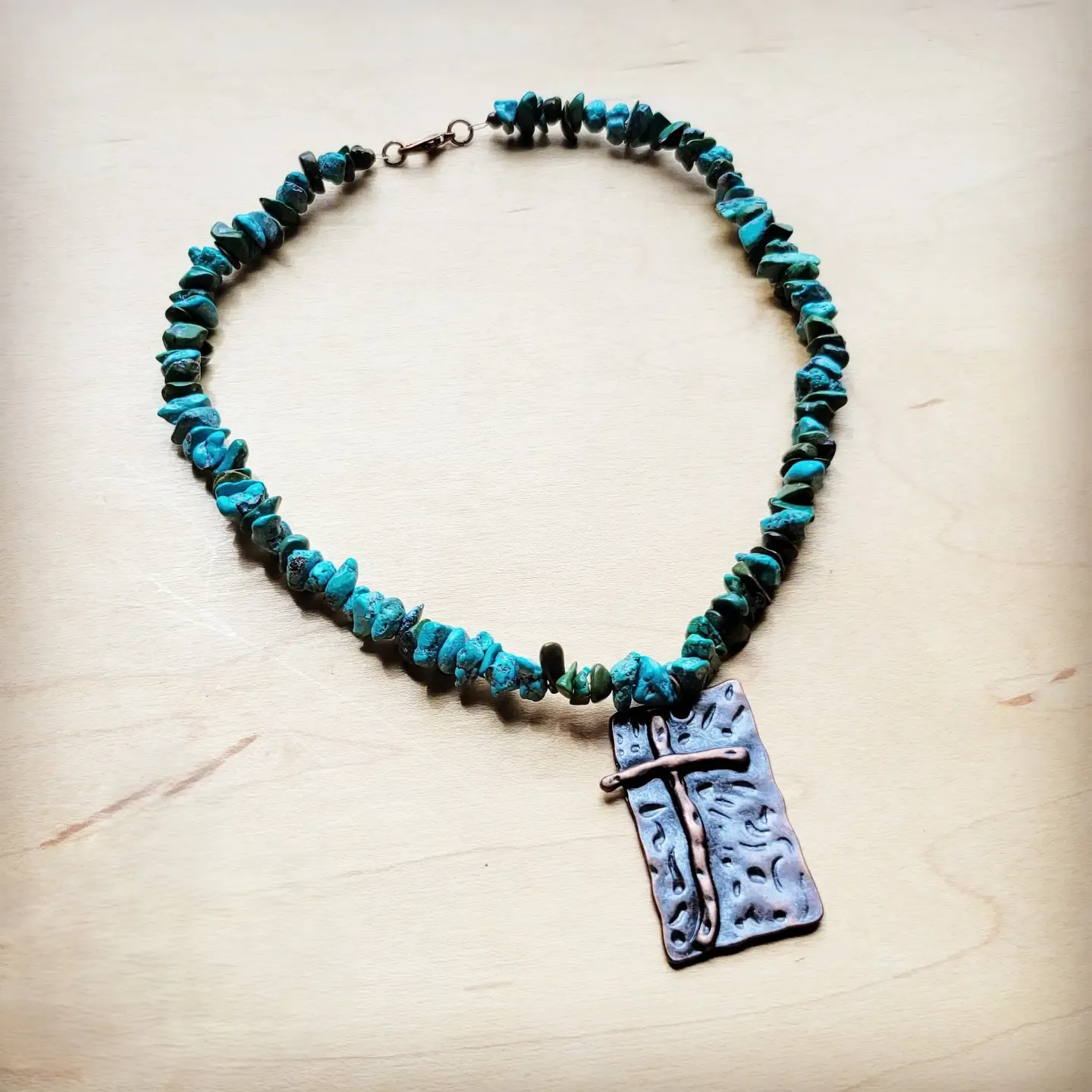 Natural Turquoise Collar Necklace W/ Cross Pendant