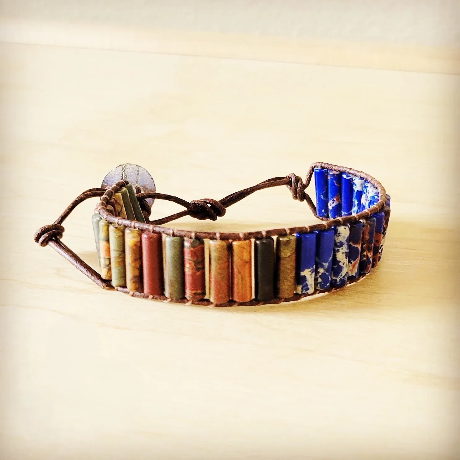 Woven Picasso Jasper &amp; Lapis Beaded Bracelet