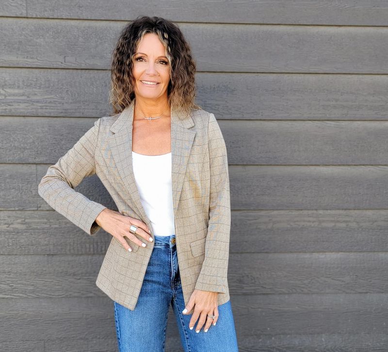 Liverpool Boyfriend Blazer Khaki Checkered