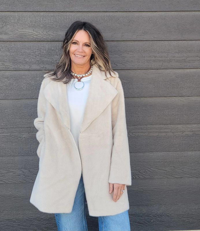 Ivy Jane Faux Fur &amp; Suede Coat Cream