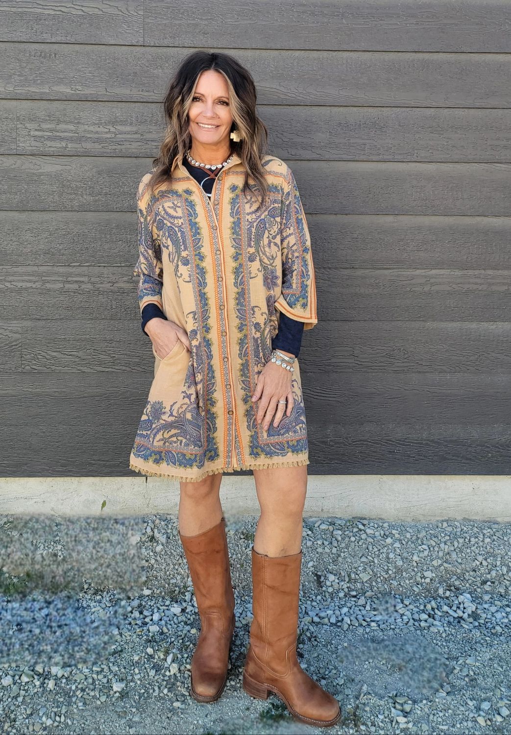 Uncle Frank Paisley Border Shirt Dress Uncle Frank Paisley Border Shirt Dress