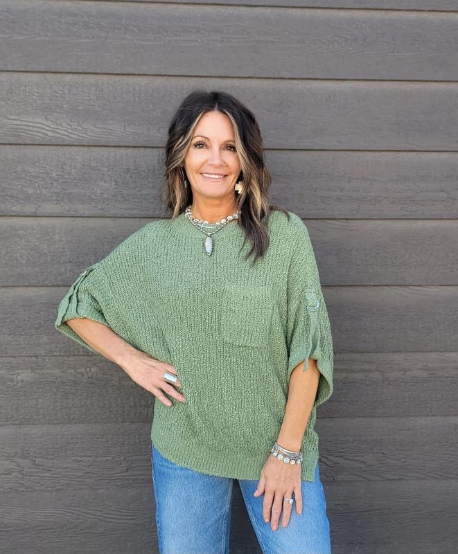 Tru Luxe Roll Sleeve Crew Neck Sweater Herb Tru Luxe Roll Sleeve Crew Neck Sweater Herb