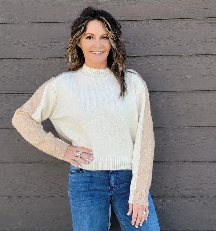 Elan Tan Natural Color Block Sweater Elan Tan Natural Color Block Sweater