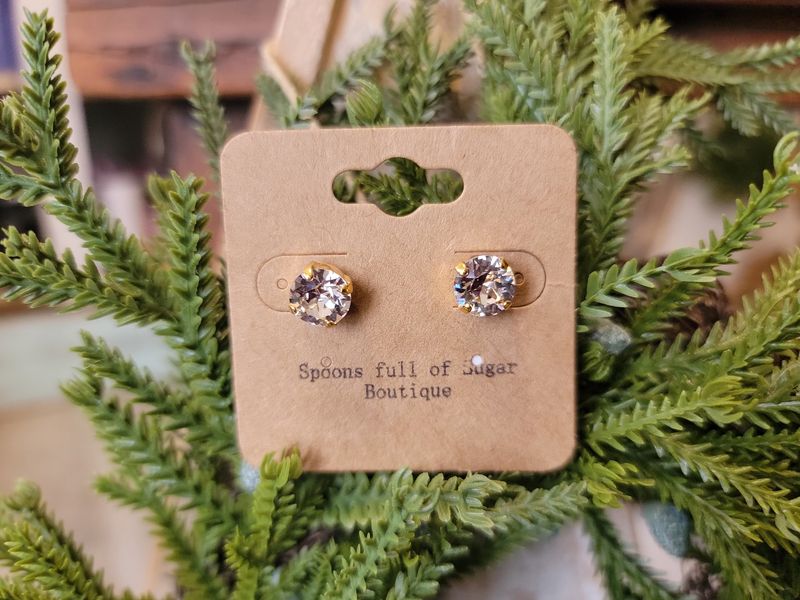 Gold 8mm Clear Crystal Stud Earrings Gold 8mm Clear Crystal Stud Earrings