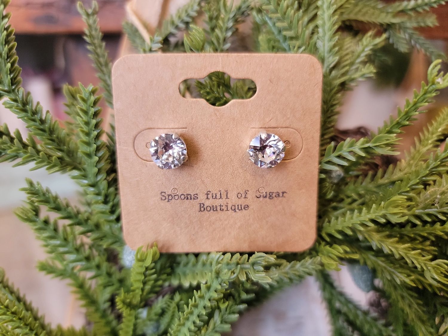 Silver 8mm Clear Stud Earrings