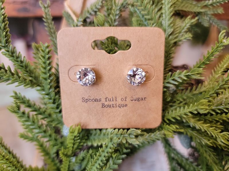 Silver 8mm Clear Stud Earrings Silver 8mm Clear Stud Earrings