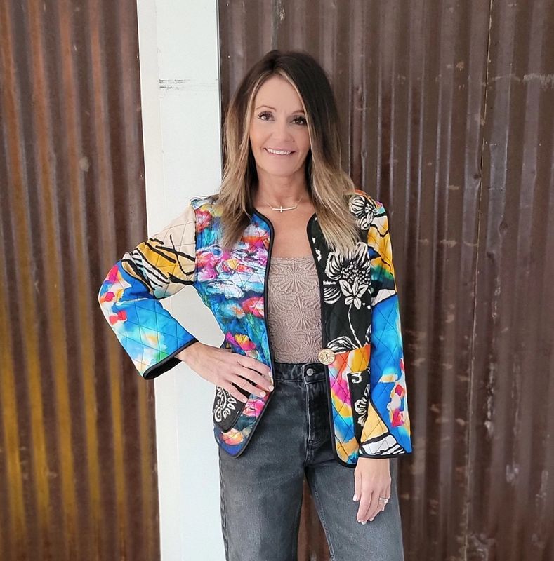 John Mark Reversible Mix Print Quilted Jacket