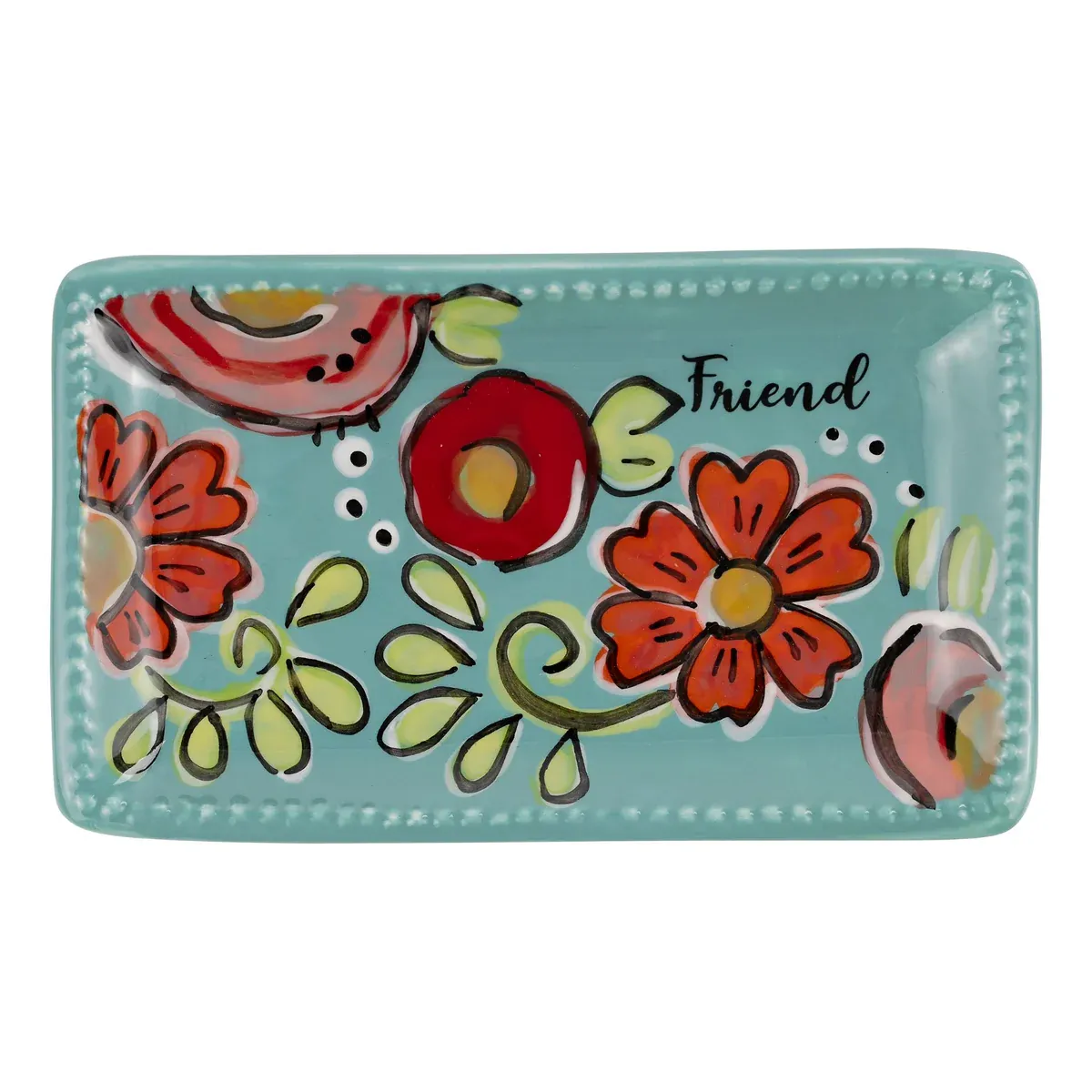 Friend Floral Turquoise Trinket Tray