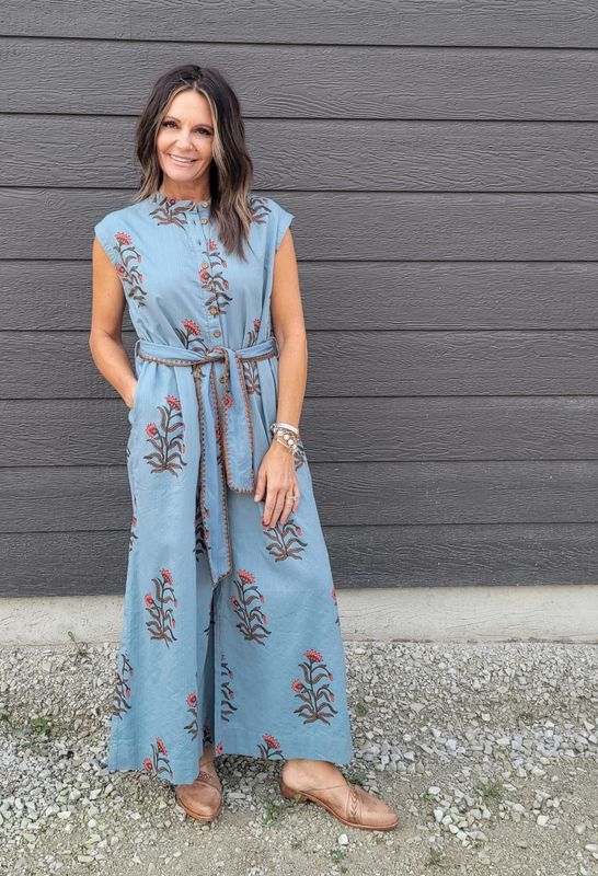 Uncle Frank Block Print Jumpsuit Slate Uncle Frank Block Print Jumpsuit Slate
