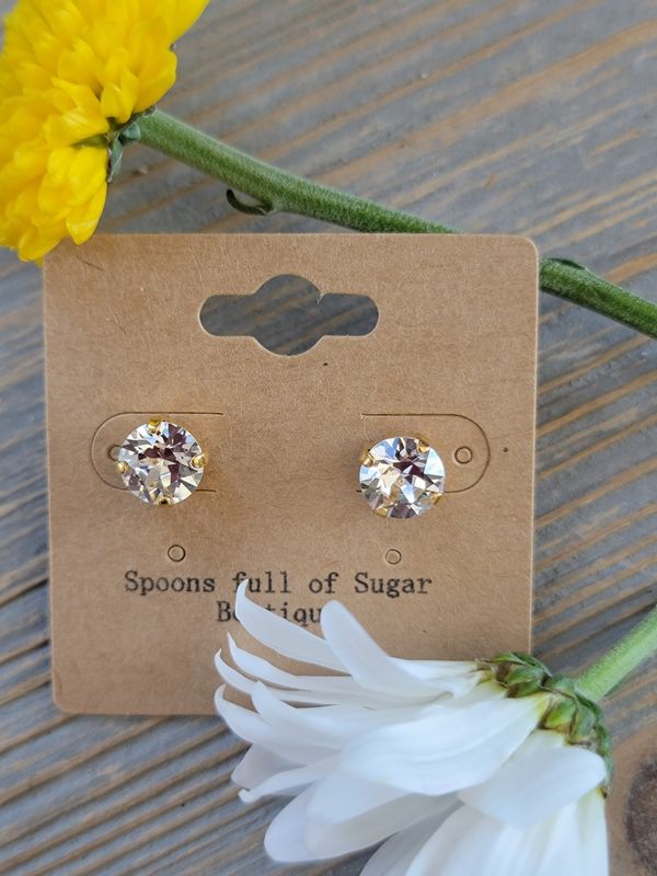 Gold 8mm Clear Crystal Stud Earrings Gold 8mm Clear Crystal Stud Earrings