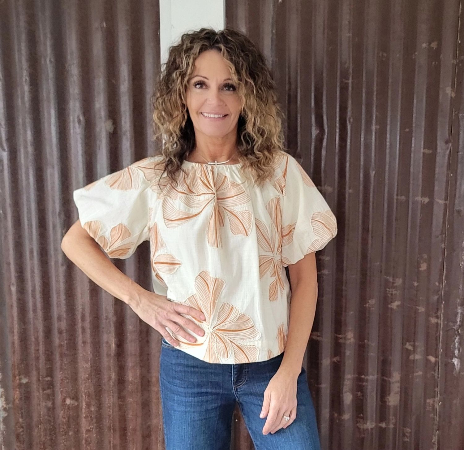 THML PUFF SLV EMB TOP