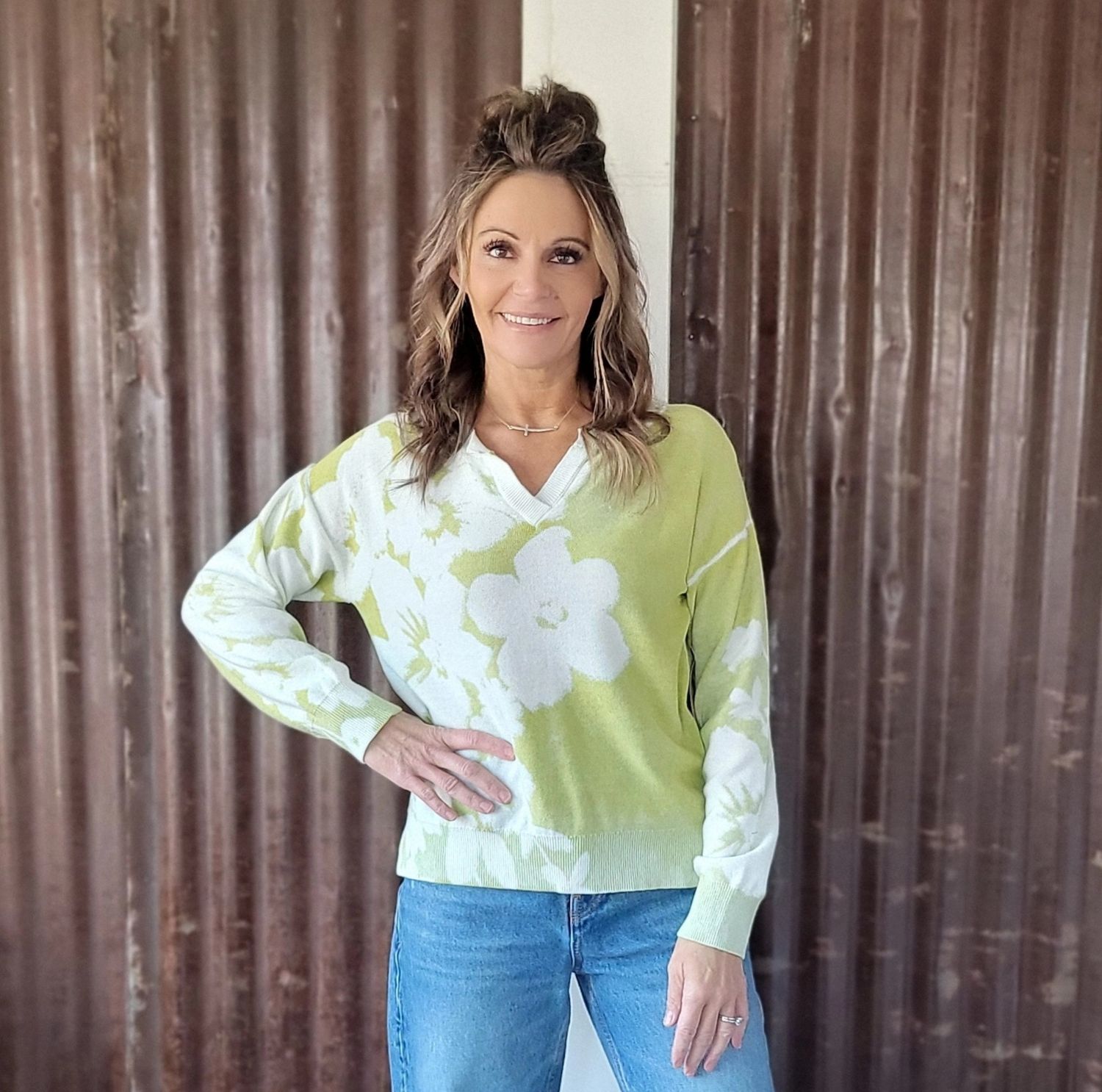 Tru Luxe Reverse Print Sweater Green Tru Luxe Reverse Print Sweater Green