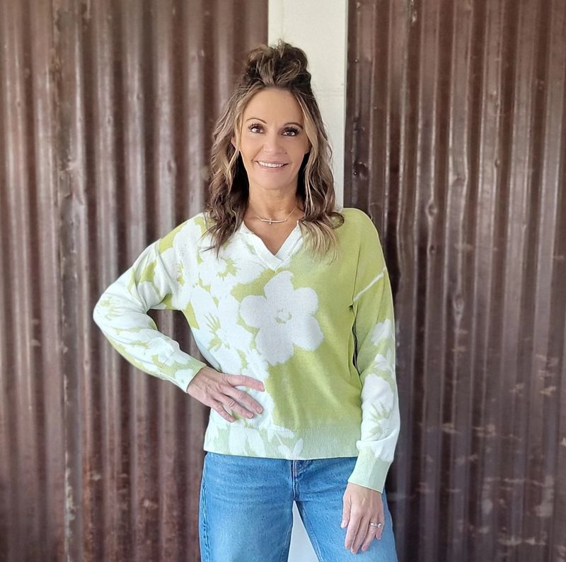 Tru Luxe Reverse Print Sweater Green