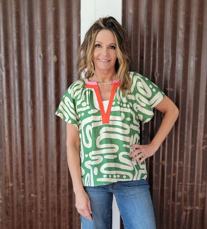 THML Green Short Sleeve V Neck Top THML Green Short Sleeve V Neck Top