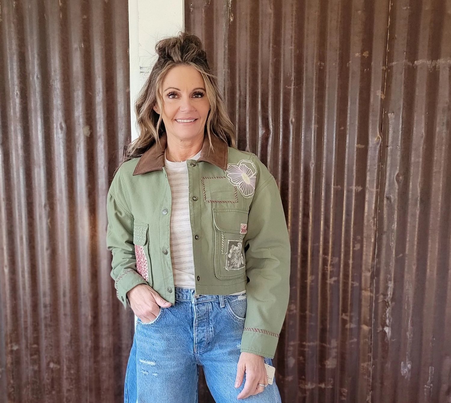 Free People Martha Workwear Appliques Callisto Green Free People Martha Workwear Appliques Callisto Green