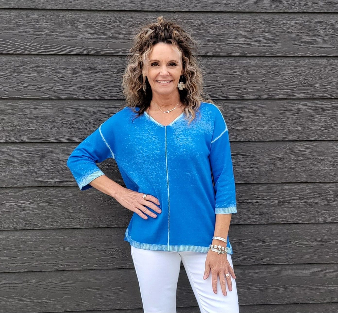 Tru Luxe Reverse Printed V Neck Blue Tru Luxe Reverse Printed V Neck Blue