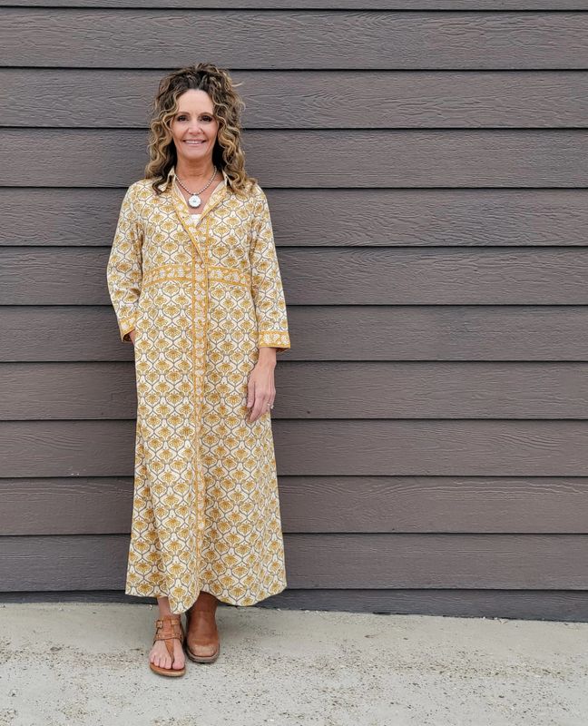 Uncle Frank Double Button Gold Shirtdress