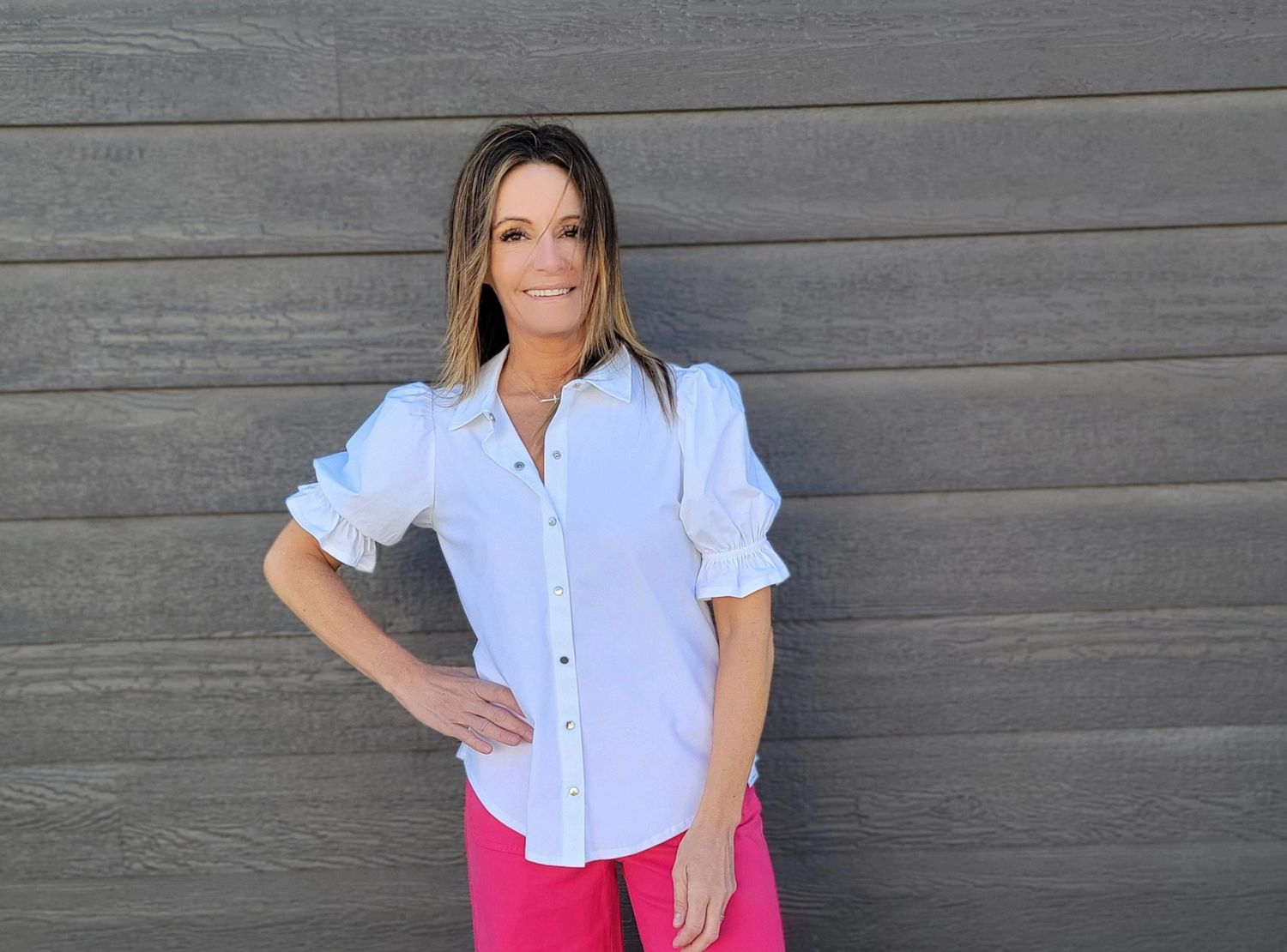 Liverpool Snap Front Knit Shirt White Liverpool Snap Front Knit Shirt White