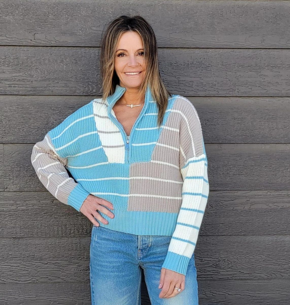 Elan Blue Grey 1/4 Zip Sweater