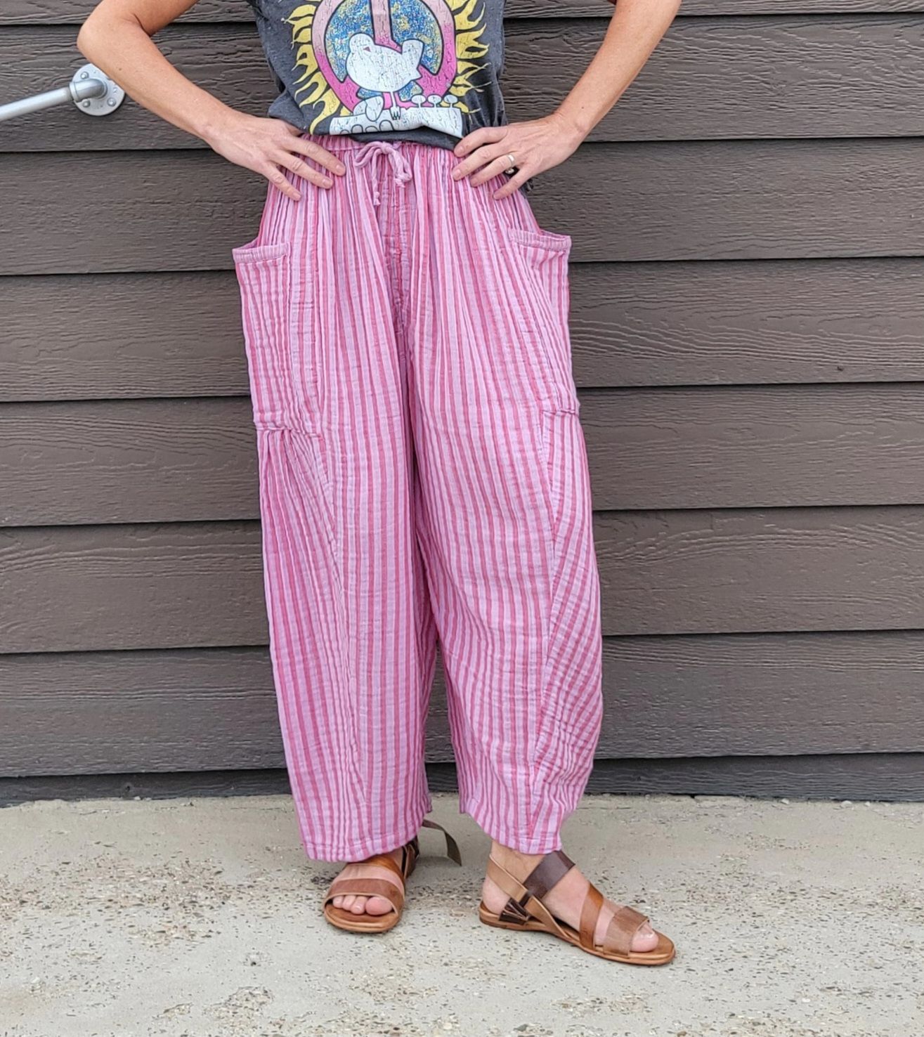 Free People Striped Quinn Pant Strawberry Combo