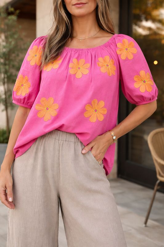 Ivy Jane Daisy Applique Pink Top