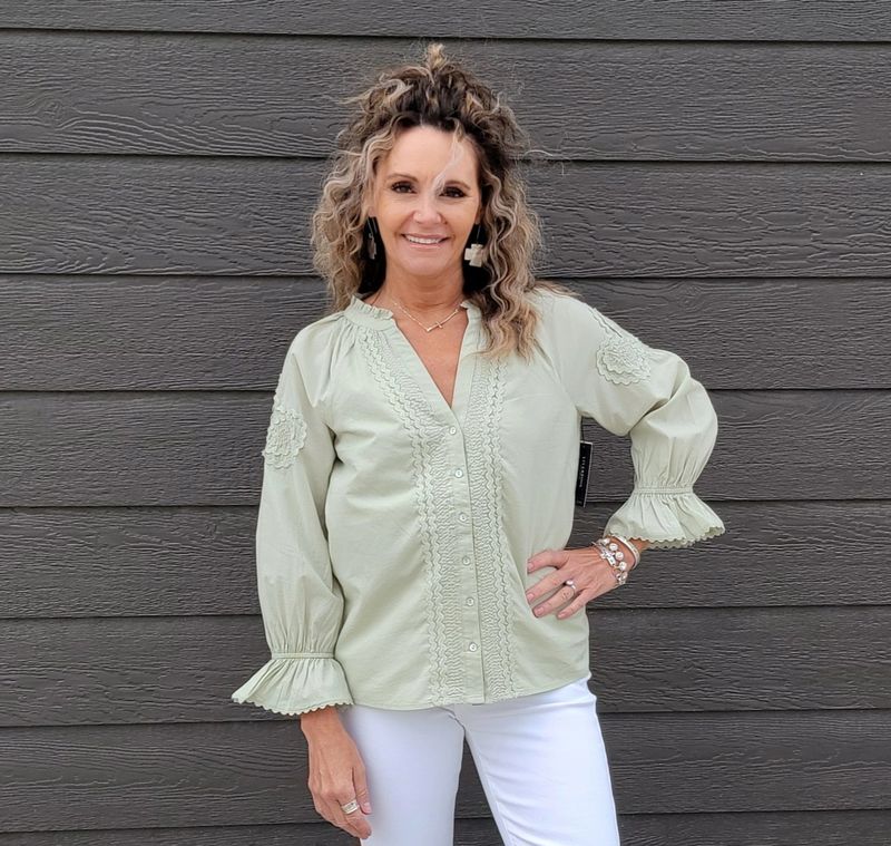 Liverpool 3/4 Sleeve Button Front Matcha