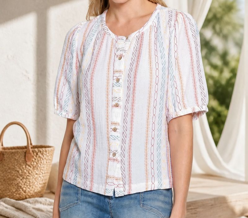 Tru Luxe Embroidered Stripe Button Up Tru Luxe Embroidered Stripe Button Up