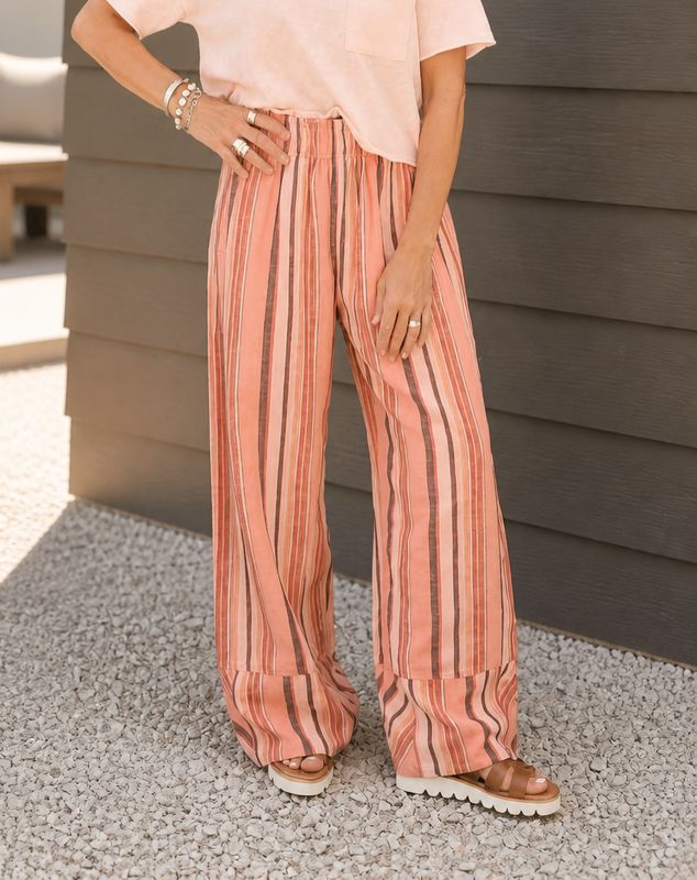 Free People Days End So!ar Linen Soft Coral Combo Pants Free People Days End So!ar Linen Soft Coral Combo Pants