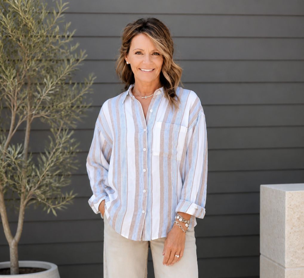 Z Supply The Perfect Striped Button Up Island Coconut