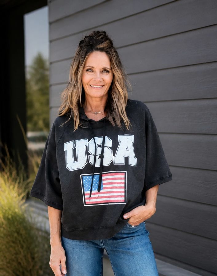 Recycled Karma USA Cropped Hoodie O/S