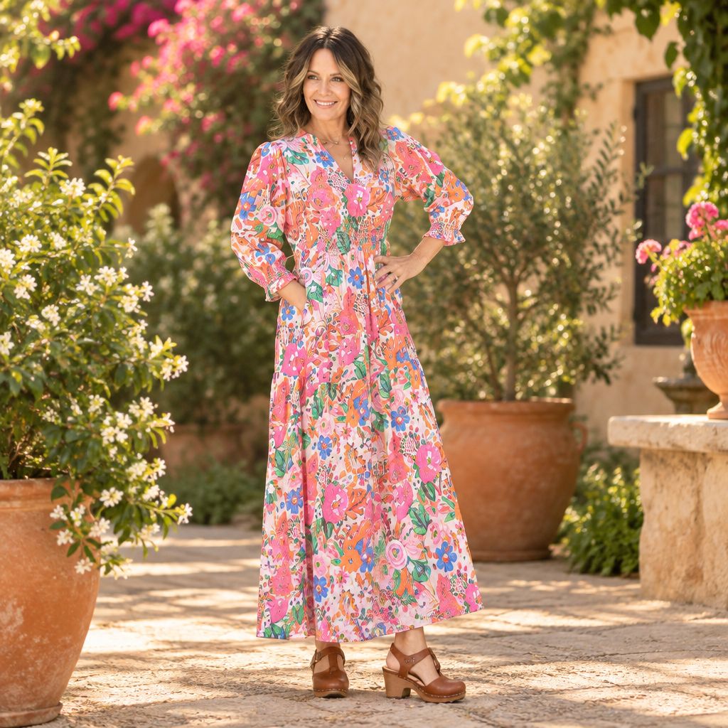 Uncle Frank Floral Smock Tiered Maxi Dress Uncle Frank Floral Smock Tiered Maxi Dress