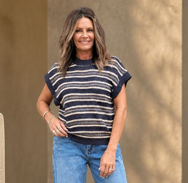 Elan S/S Crew Neck Sweater Navy Stripe