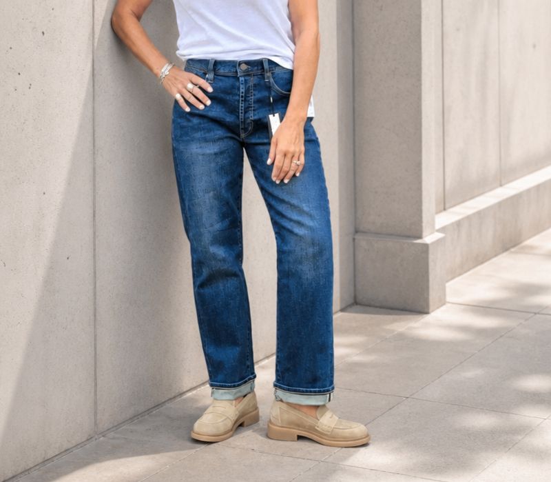 Liverpool Sloane Slouchy Girlfriend Cuffed Comet Blue