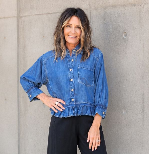 Ivy Jane Denim Jacket With Ruffle Peplum Ivy Jane Denim Jacket With Ruffle Peplum