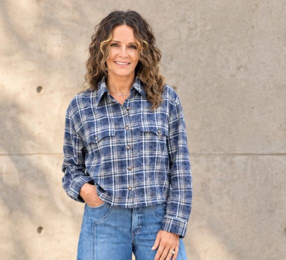 Kut Mira Boxy Top Blue Flannel Kut Mira Boxy Top Blue Flannel