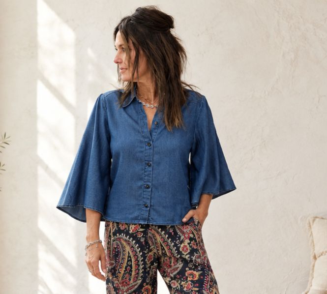 Tru Luxe Cape Sleeve Denim Top Tru Luxe Cape Sleeve Denim Top