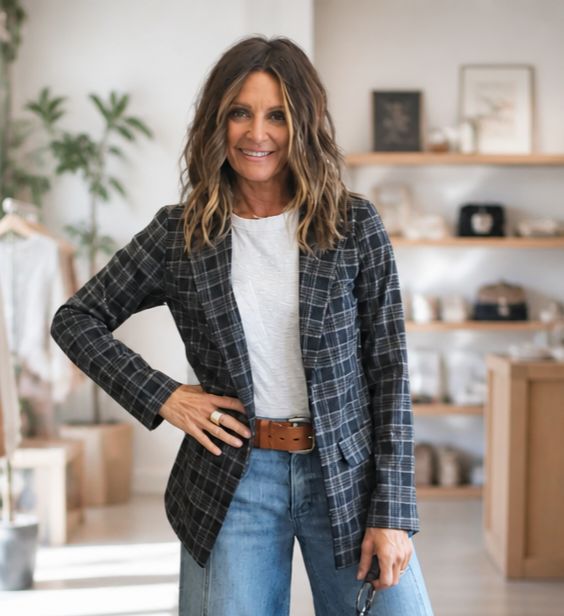 Liverpool Boyfriend Blazer Navy Tan Plaid Liverpool Boyfriend Blazer Navy Tan Plaid