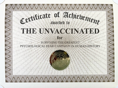 Unvaxxed Certificate Of Achievement