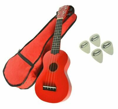 Soprano Beginners Ukulele in Red with Gig Bag & 4 Felt Picks. By Clearwater