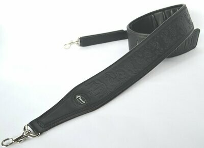 BANJO STRAP TENOR FIVE OR SIX STRING BLACK EMBOSSED LEATHER BY CLEARWATER