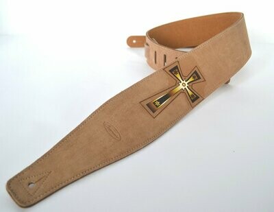 CLEARWATER GUITAR STRAP ELECTRIC ACOUSTIC BASS - BROWN SUEDE WITH CELTIC CROSS