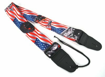 GUITAR STRAP ELECTRIC ACOUSTIC USA FLAG MOTORCYCLE DESIGN By CLEARWATER