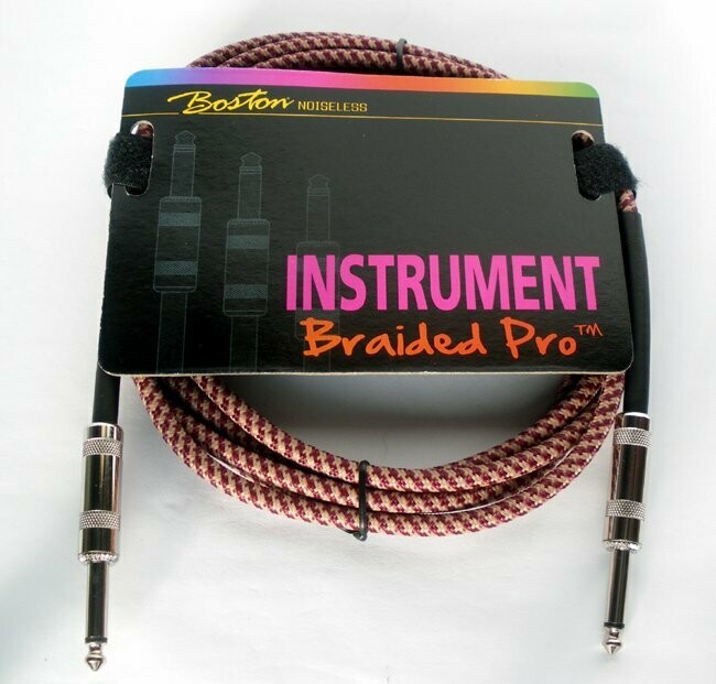 GUITAR LEAD NOISELESS INSTRUMENT CABLE 10FT / 3M JACK TO JACK RED BRAIDED