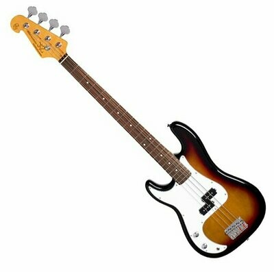 Left Hand Guitar Electric Bass PB Style Double Cutaway in Sunburst with Gig Bag