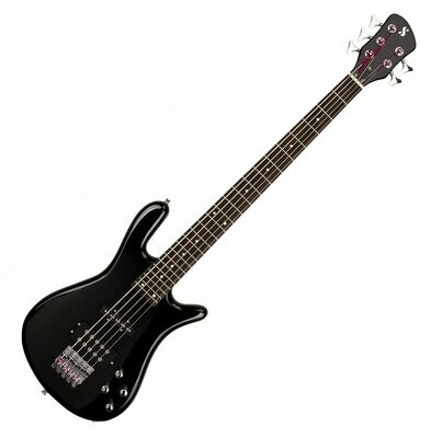 SX ELECTRIC BASS 5 STRING ARCHED BODY HIGH GLOSS BLACK FINISH ACTIVE PICKUPS